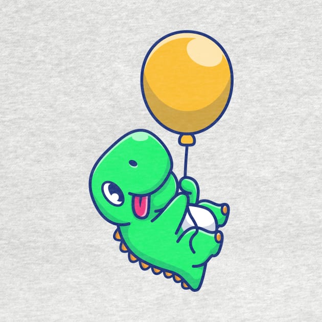 Cute Dinosaur Floating With Balloon Cartoon by Catalyst Labs